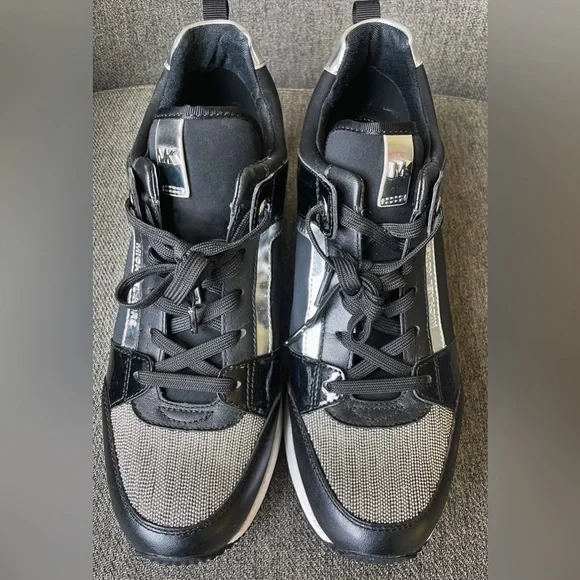 Michael Kors Georgie Mixed-Media Trainer, black, white, silver - Picture 7 of 7